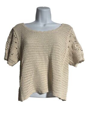 Solitaire Womens Crochet Knit Crop Top Size Small Ivory Floral Boho